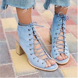 Jeffrey Campbell x Free People Anthropologie Suede Blue Booties Women's Size 7